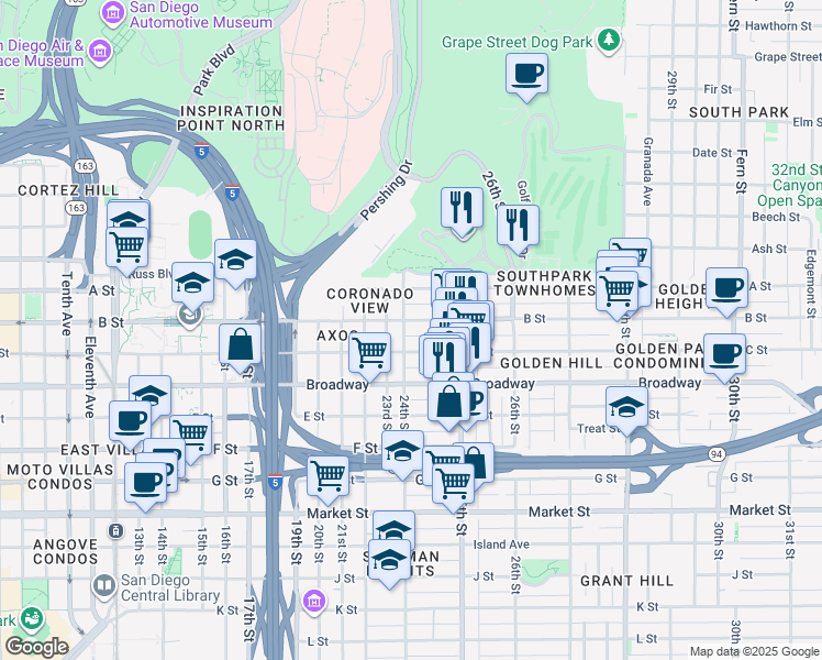 map of restaurants, bars, coffee shops, grocery stores, and more near 1159 24th Street in San Diego