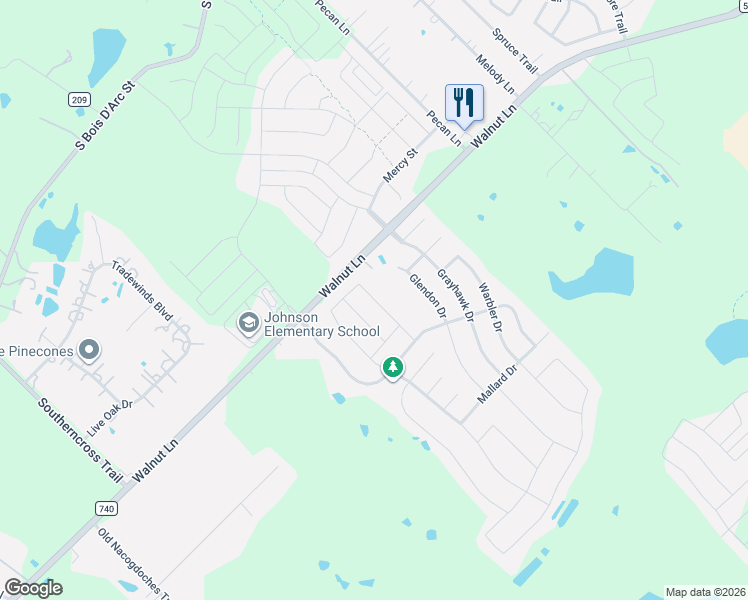 map of restaurants, bars, coffee shops, grocery stores, and more near 1108 Chickadee drive in Forney