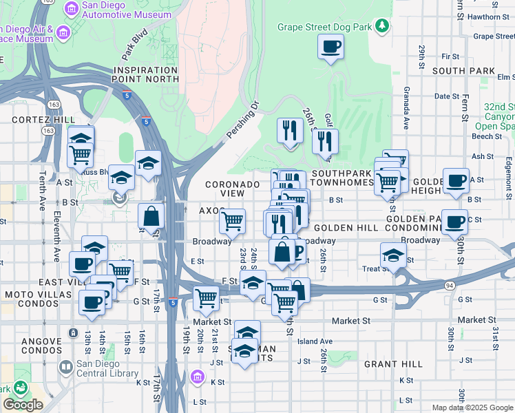 map of restaurants, bars, coffee shops, grocery stores, and more near 1159 24th Street in San Diego