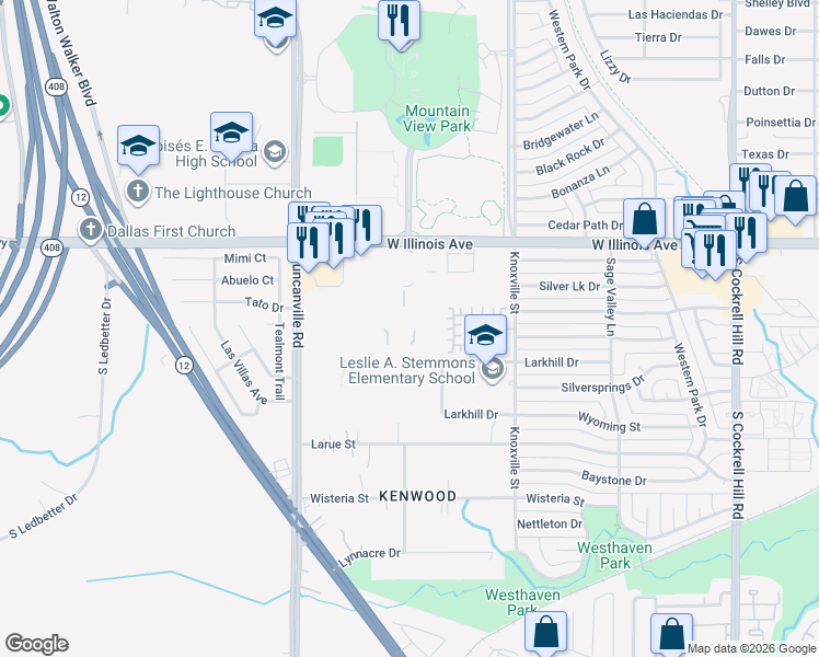 map of restaurants, bars, coffee shops, grocery stores, and more near 2626 Duncanville Road in Dallas