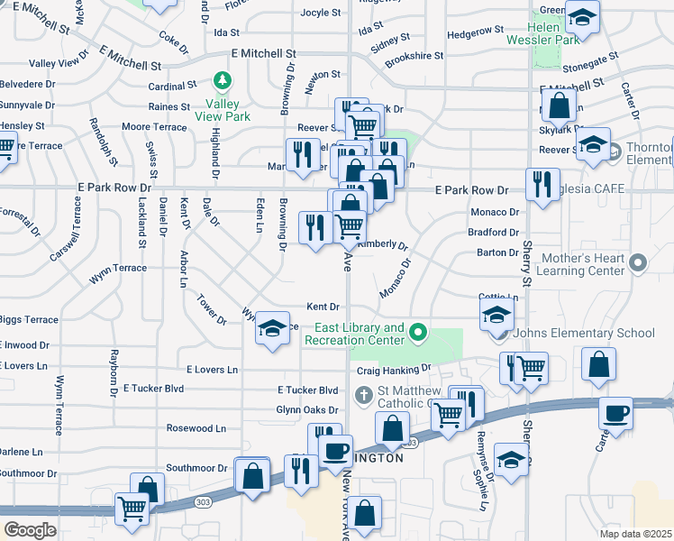 map of restaurants, bars, coffee shops, grocery stores, and more near 1616 New York Avenue in Arlington