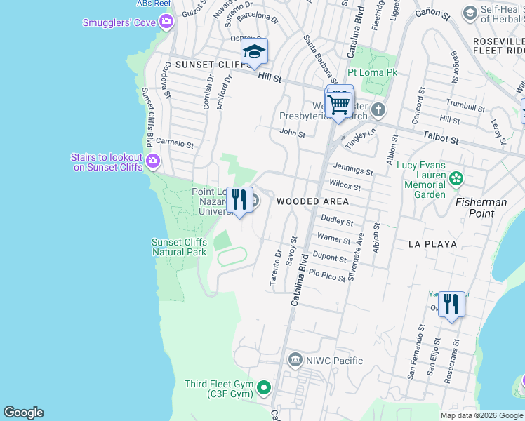 map of restaurants, bars, coffee shops, grocery stores, and more near 47 Pepper Tree Lane in San Diego