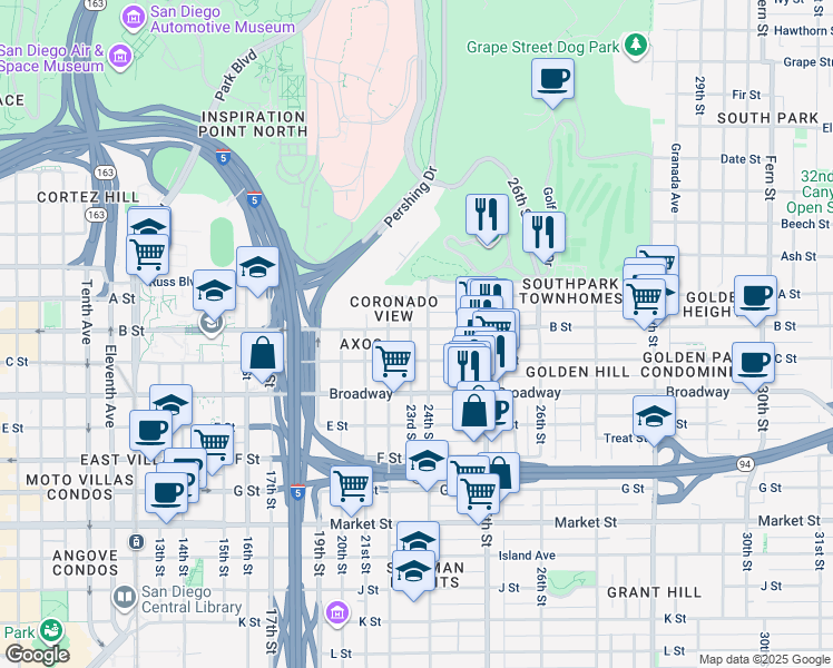 map of restaurants, bars, coffee shops, grocery stores, and more near 1169 23rd Street in San Diego