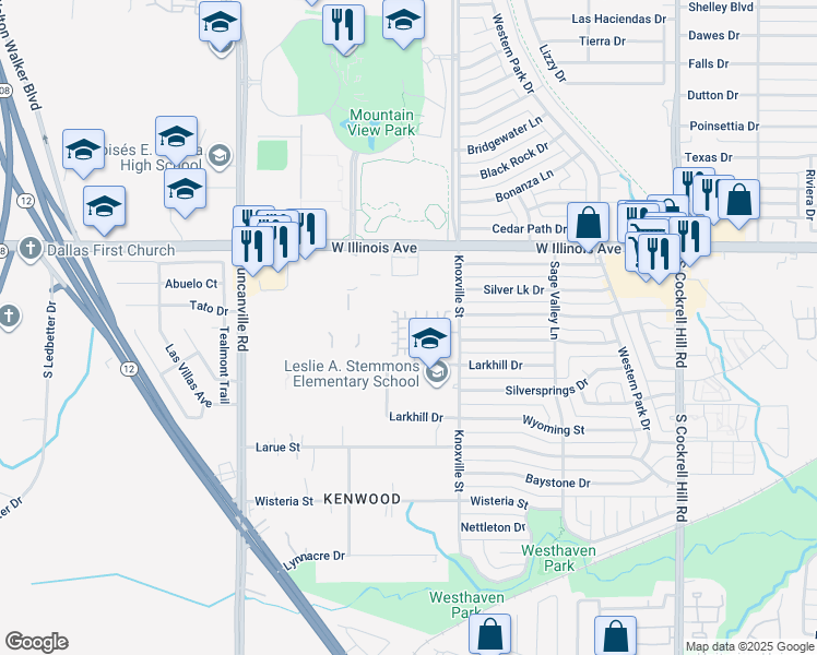 map of restaurants, bars, coffee shops, grocery stores, and more near 2201 Zaragoza Plaza in Dallas