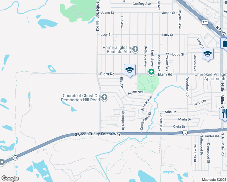 map of restaurants, bars, coffee shops, grocery stores, and more near 344 Stoneport Drive in Dallas