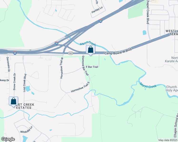 map of restaurants, bars, coffee shops, grocery stores, and more near 6985 F Bar Trail in Aledo