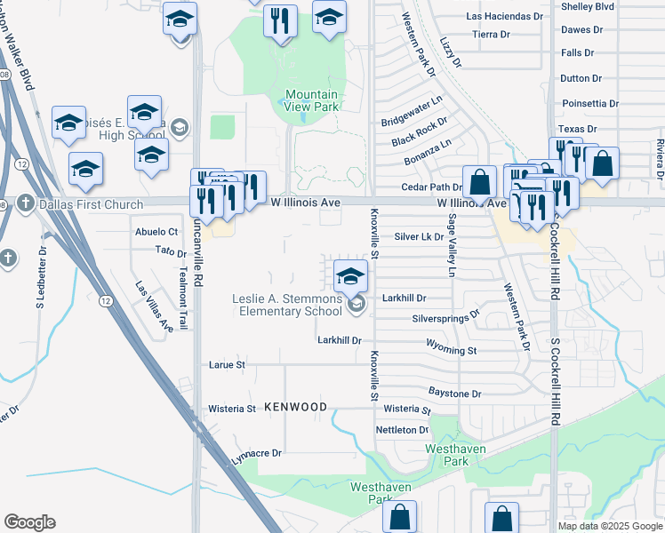 map of restaurants, bars, coffee shops, grocery stores, and more near 2201 Zaragoza Plaza in Dallas