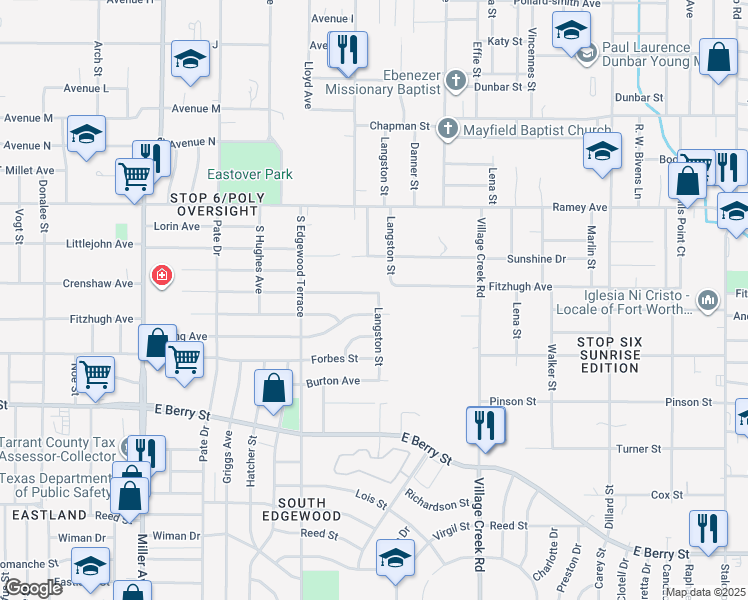 map of restaurants, bars, coffee shops, grocery stores, and more near 4745 Crenshaw Avenue in Fort Worth