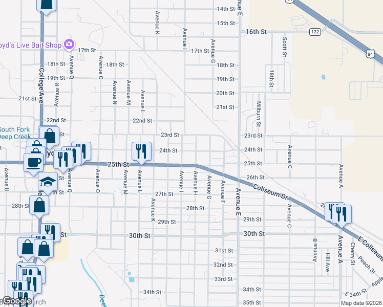 map of restaurants, bars, coffee shops, grocery stores, and more near 804 24th Street in Snyder