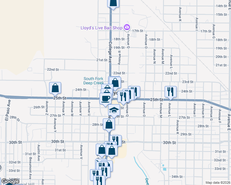 map of restaurants, bars, coffee shops, grocery stores, and more near in Snyder