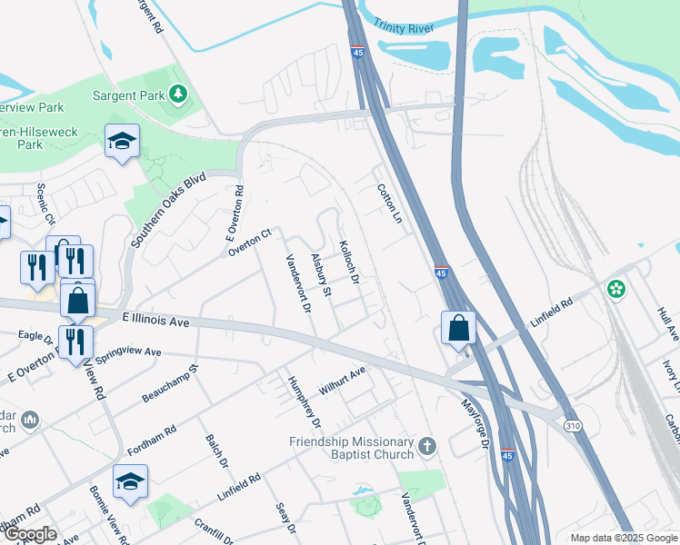 map of restaurants, bars, coffee shops, grocery stores, and more near 3823 Kolloch Drive in Dallas
