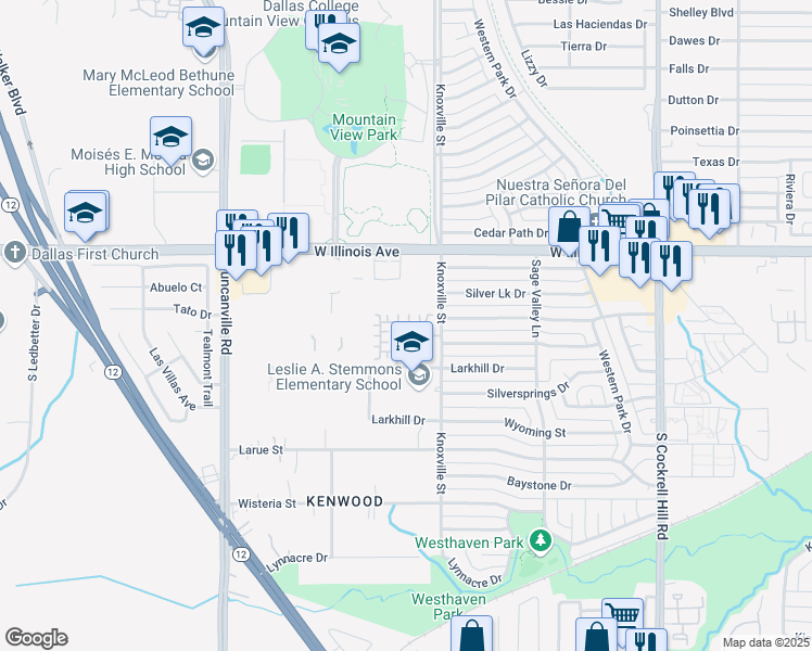 map of restaurants, bars, coffee shops, grocery stores, and more near 2201 Zaragoza Plaza in Dallas