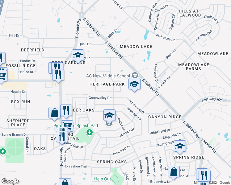 map of restaurants, bars, coffee shops, grocery stores, and more near 13300 Kings Mountain Drive in Balch Springs