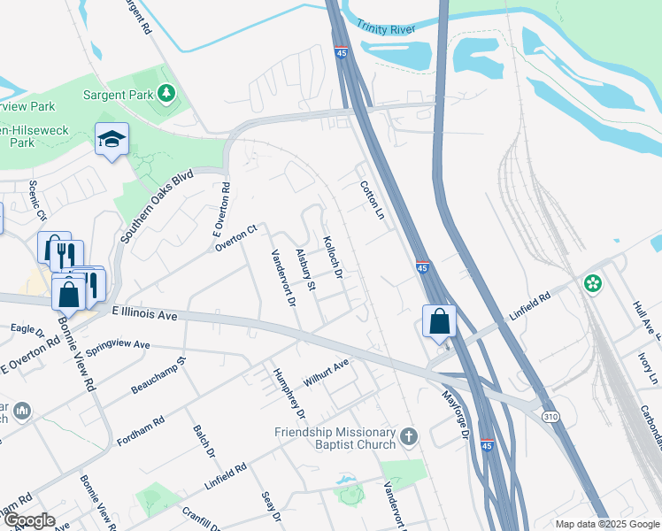 map of restaurants, bars, coffee shops, grocery stores, and more near 3823 Kolloch Drive in Dallas
