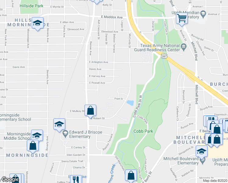 map of restaurants, bars, coffee shops, grocery stores, and more near 1777 Mable Court in Fort Worth