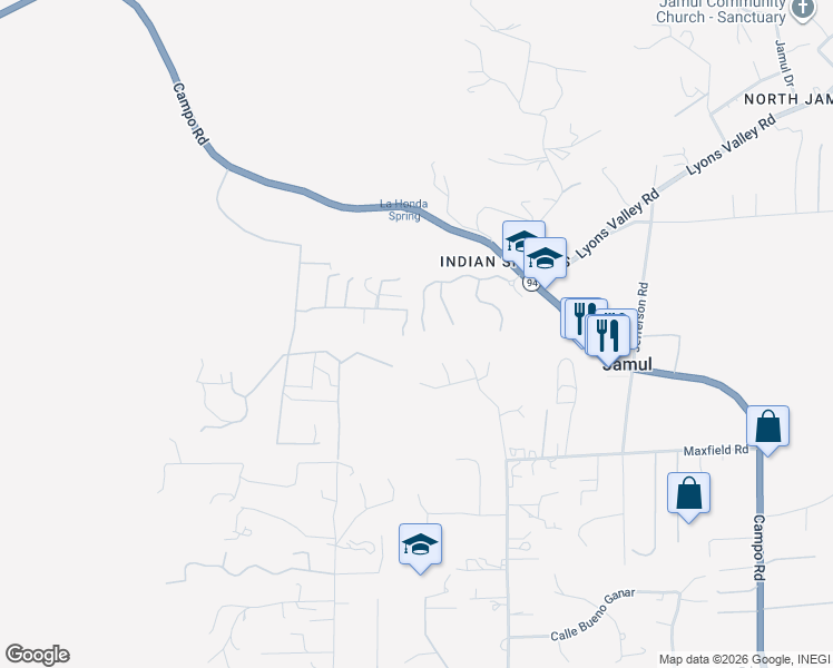 map of restaurants, bars, coffee shops, grocery stores, and more near 13602 Indian Springs Drive in Jamul