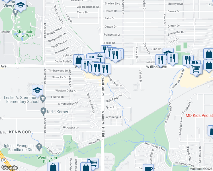 map of restaurants, bars, coffee shops, grocery stores, and more near 2504 South Cockrell Hill Road in Dallas