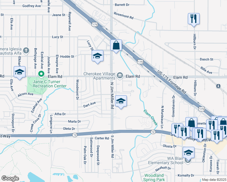 map of restaurants, bars, coffee shops, grocery stores, and more near 7035 Antler Avenue in Dallas