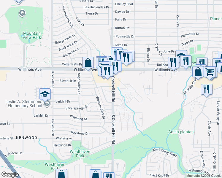 map of restaurants, bars, coffee shops, grocery stores, and more near 2504 South Cockrell Hill Road in Dallas