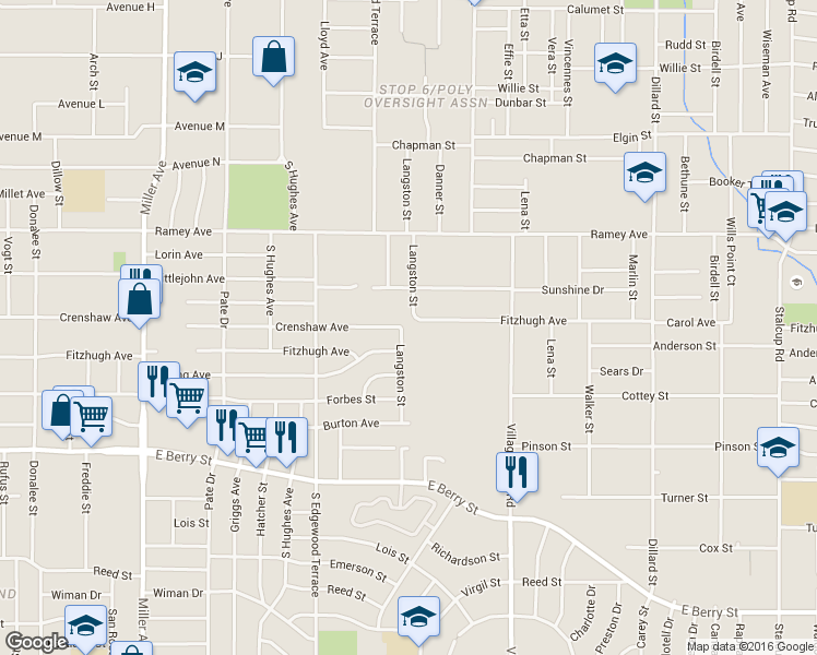 map of restaurants, bars, coffee shops, grocery stores, and more near 4745 Crenshaw Ave in Fort Worth