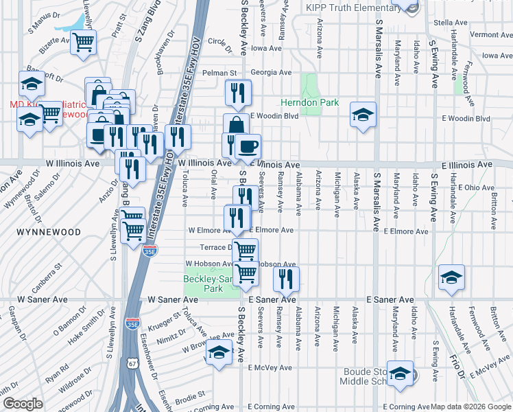map of restaurants, bars, coffee shops, grocery stores, and more near 2431 Seevers Avenue in Dallas