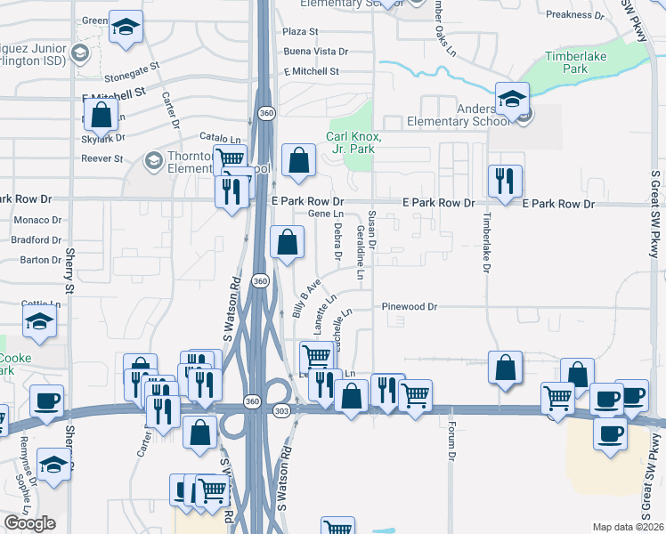 map of restaurants, bars, coffee shops, grocery stores, and more near 2809 Billy B Avenue in Arlington