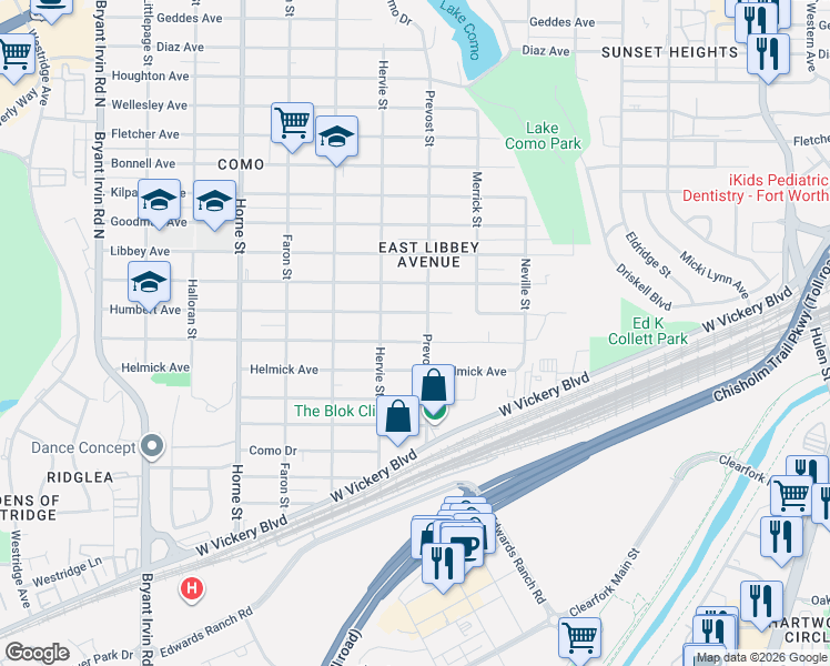 map of restaurants, bars, coffee shops, grocery stores, and more near 5308 Farnsworth Avenue in Fort Worth