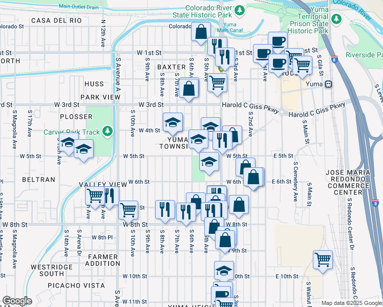 map of restaurants, bars, coffee shops, grocery stores, and more near 400 South 6th Avenue in Yuma