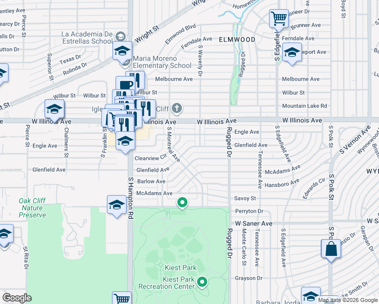 map of restaurants, bars, coffee shops, grocery stores, and more near 2002 Glenfield Avenue in Dallas