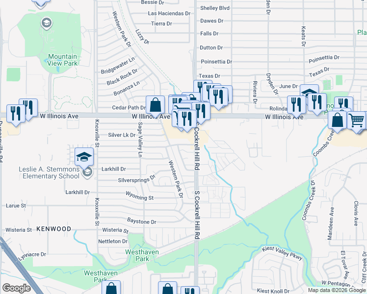 map of restaurants, bars, coffee shops, grocery stores, and more near 4428 Bridle Wood Drive in Dallas