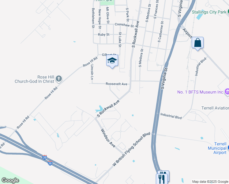 map of restaurants, bars, coffee shops, grocery stores, and more near 112 Kennedy Drive in Terrell