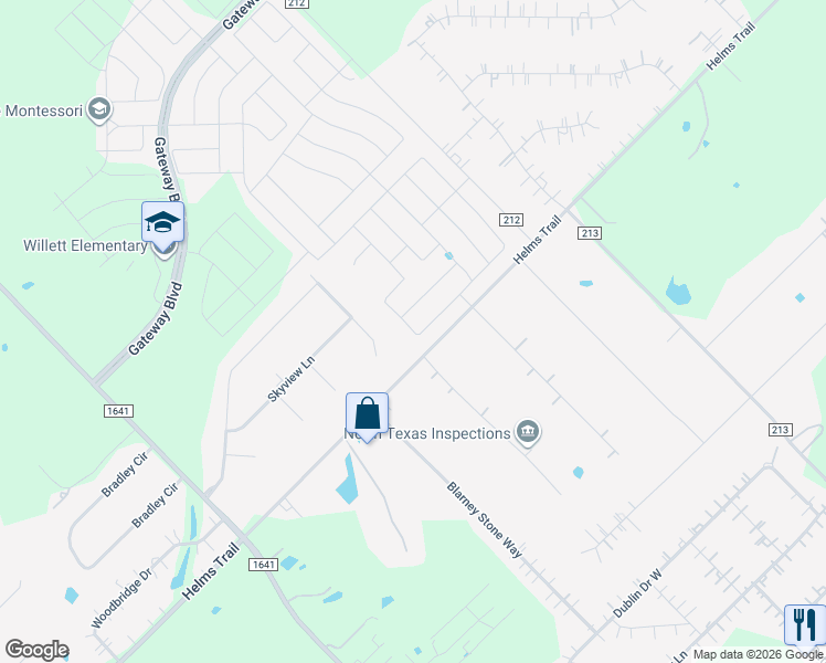 map of restaurants, bars, coffee shops, grocery stores, and more near 18155 Grandview Drive in Forney