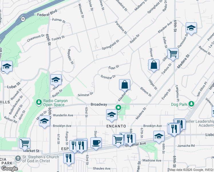 map of restaurants, bars, coffee shops, grocery stores, and more near 1230 Wren Street in San Diego