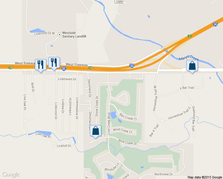 map of restaurants, bars, coffee shops, grocery stores, and more near 3717 Lost Creek Boulevard in Aledo