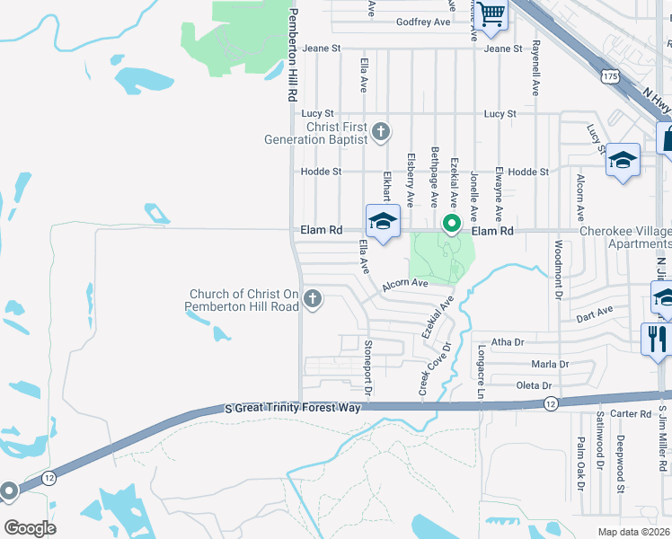 map of restaurants, bars, coffee shops, grocery stores, and more near 344 Stoneport Drive in Dallas