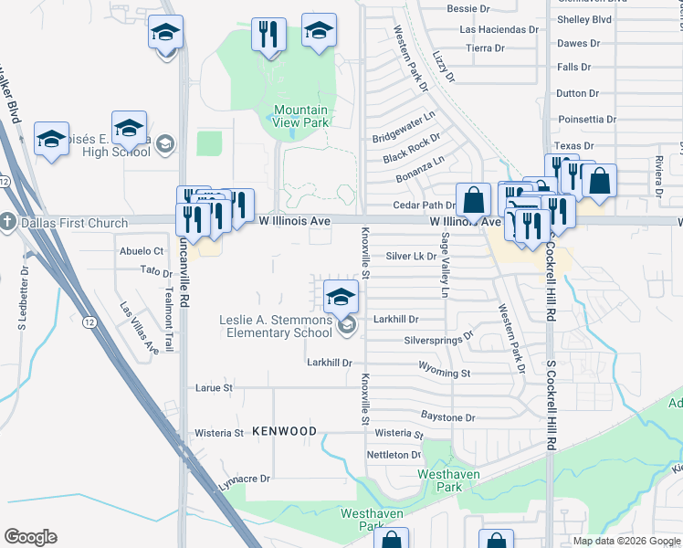 map of restaurants, bars, coffee shops, grocery stores, and more near 2201 Zaragoza Plaza in Dallas