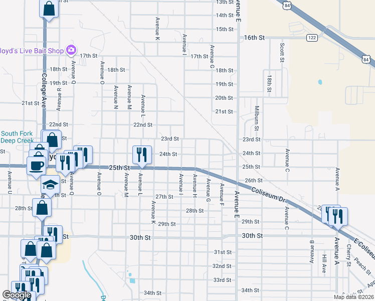 map of restaurants, bars, coffee shops, grocery stores, and more near 804-898 24th Street in Snyder