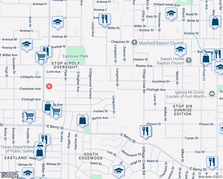 map of restaurants, bars, coffee shops, grocery stores, and more near 4745 Crenshaw Avenue in Fort Worth
