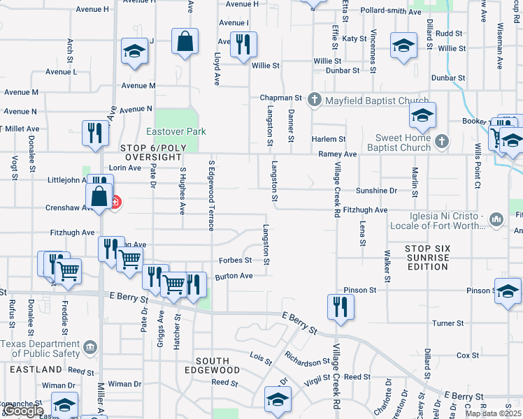 map of restaurants, bars, coffee shops, grocery stores, and more near 4745 Crenshaw Avenue in Fort Worth