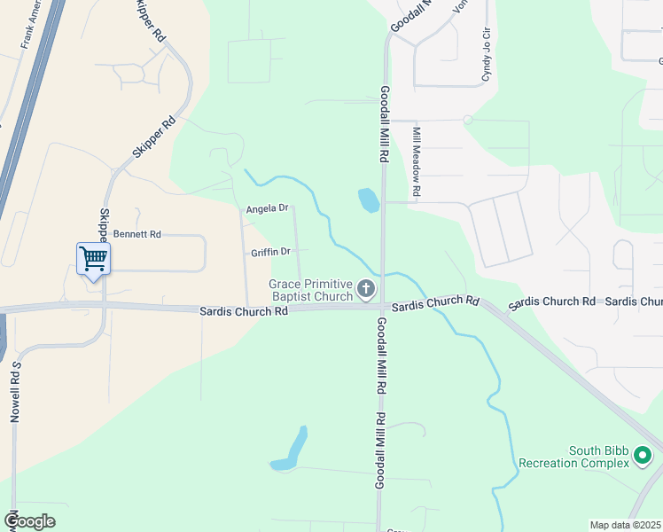 map of restaurants, bars, coffee shops, grocery stores, and more near 4565 Sardis Church Road in Macon