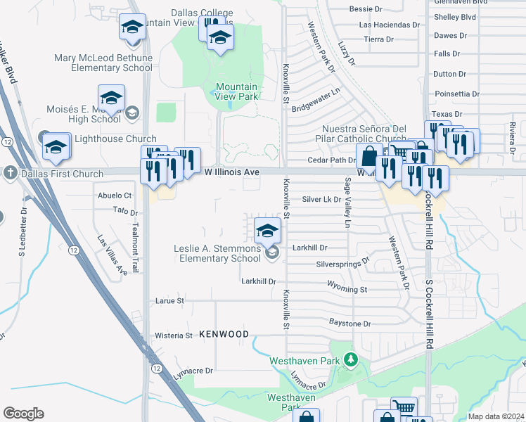 map of restaurants, bars, coffee shops, grocery stores, and more near 2201 Zaragoza Plaza in Dallas