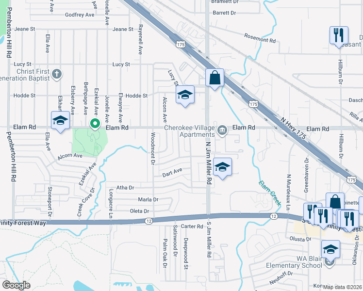 map of restaurants, bars, coffee shops, grocery stores, and more near 424 Bolero Avenue in Dallas