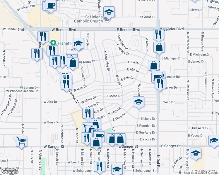 map of restaurants, bars, coffee shops, grocery stores, and more near 277 East Alto Drive in Hobbs