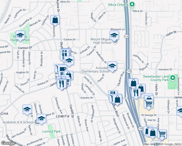 map of restaurants, bars, coffee shops, grocery stores, and more near 8207 Dorchester Street in Spring Valley