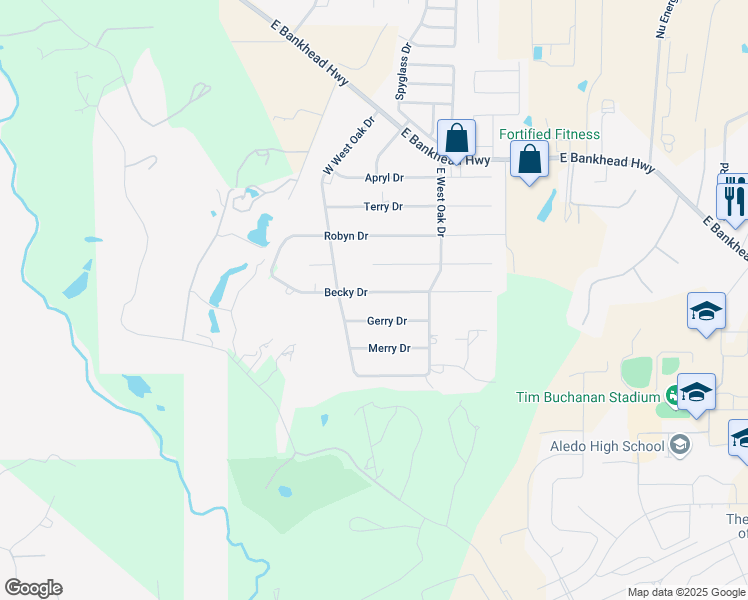 map of restaurants, bars, coffee shops, grocery stores, and more near 1213 Becky Drive in Aledo
