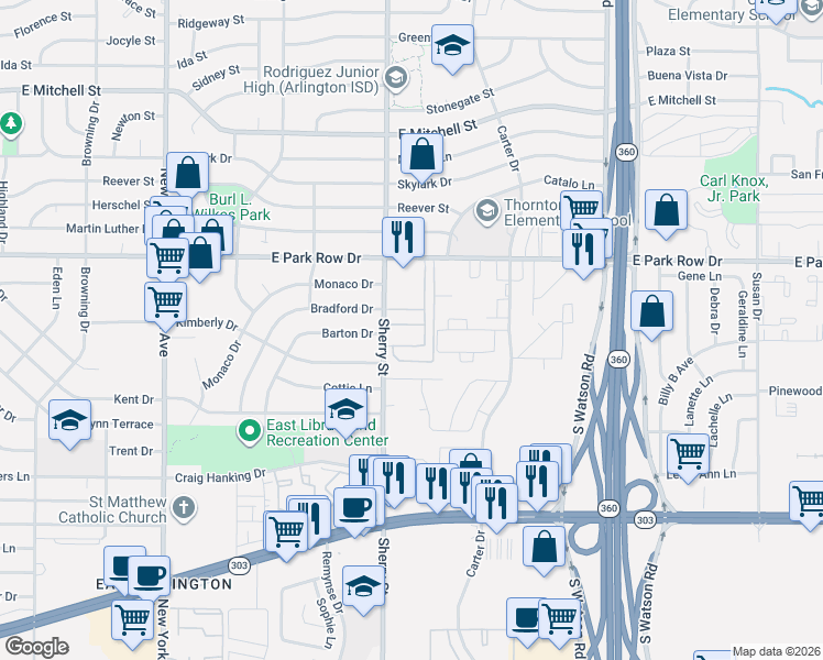 map of restaurants, bars, coffee shops, grocery stores, and more near 2005 Ida Street in Arlington