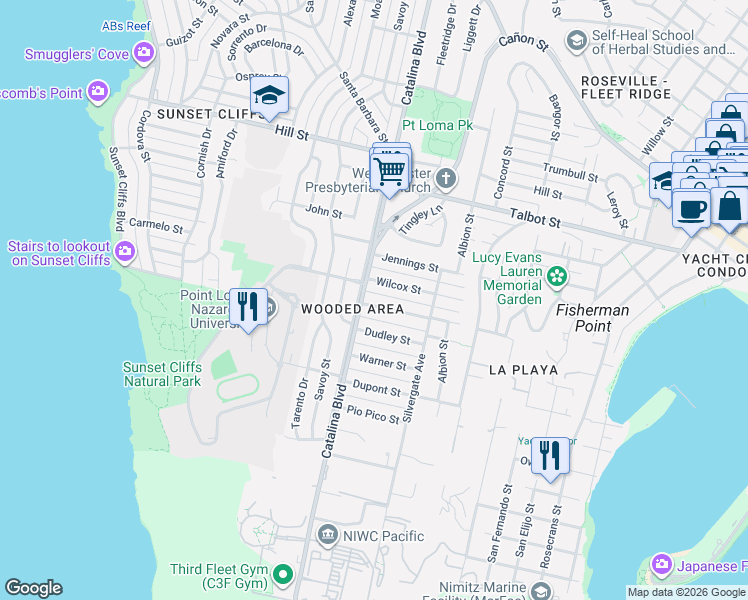 map of restaurants, bars, coffee shops, grocery stores, and more near 3743 Charles Street in San Diego
