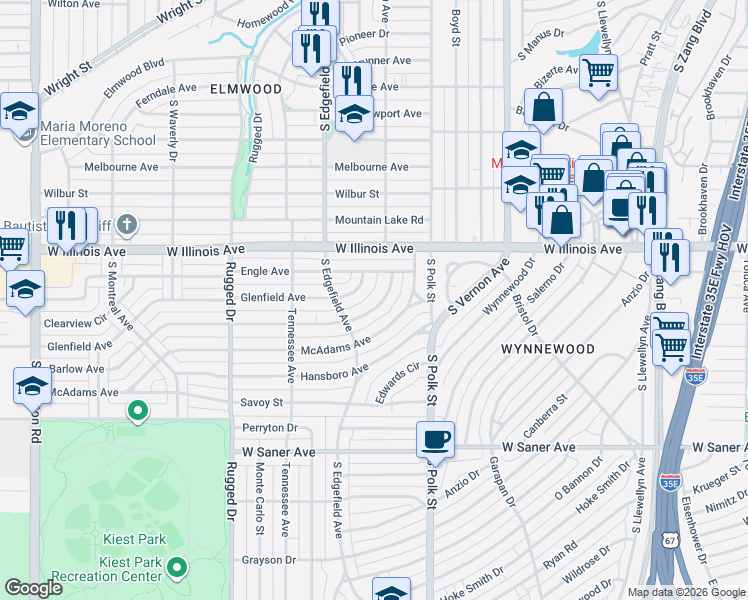 map of restaurants, bars, coffee shops, grocery stores, and more near 1315 Barlow Avenue in Dallas