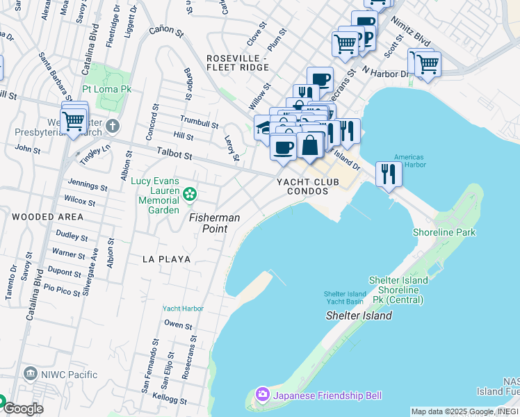 map of restaurants, bars, coffee shops, grocery stores, and more near 877 San Antonio Place in San Diego