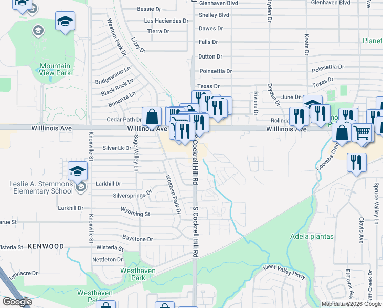 map of restaurants, bars, coffee shops, grocery stores, and more near 2504 South Cockrell Hill Road in Dallas